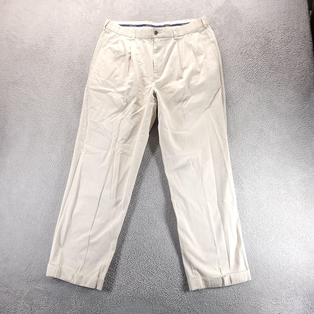 Brooks Brothers Pants Mens 36x29 Beige Advantage Chino Clark Pleated Khakis